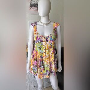 Vanessa Mooney Elisabeth Romper Multi Color Retro Print Size Medium NWT